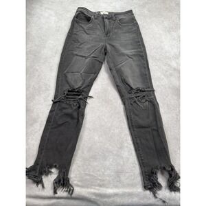 L'Agence Women's Sz 28 High Line Black Distressed Raw Hem Jeans Goth Grunge Pant